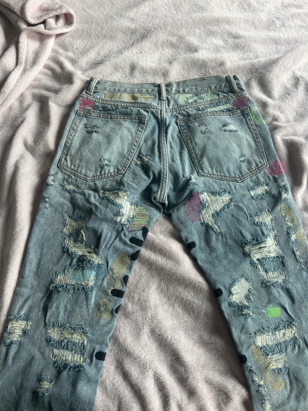 Distressed Light Wash Paint-Splatter Jeans